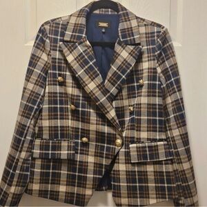 Alexia Admor Plaid Blazer in Navy and Beige